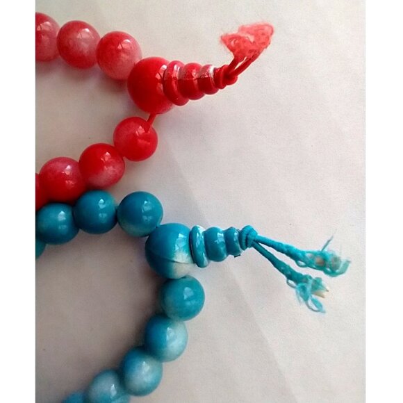 Set Of 4 Stone Elastic Bracelets Feng Shui I-Ching Vintage -  Red Blue Green - Picture 4 of 9